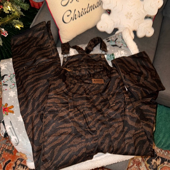 Burton Ski Bibs in Brown and Black Tiger Stripe - Picture 2 of 10